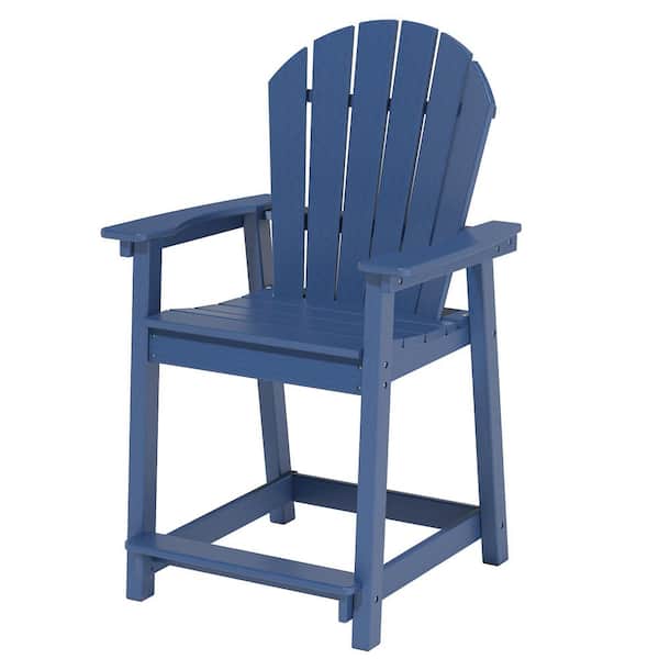 Bar Stool Blue HDPE Plastic Outdoor Patio Tall Chair Armrest Footrest All Weather