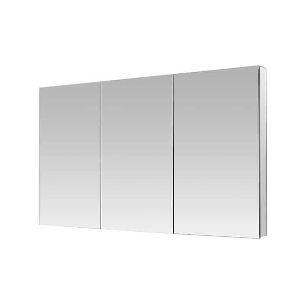 Royale 60 in W x 30 in. H Rectangular Tri-View Medicine Cabinet with Mirror Defogger and 3X Removeable Magnifying Mirror