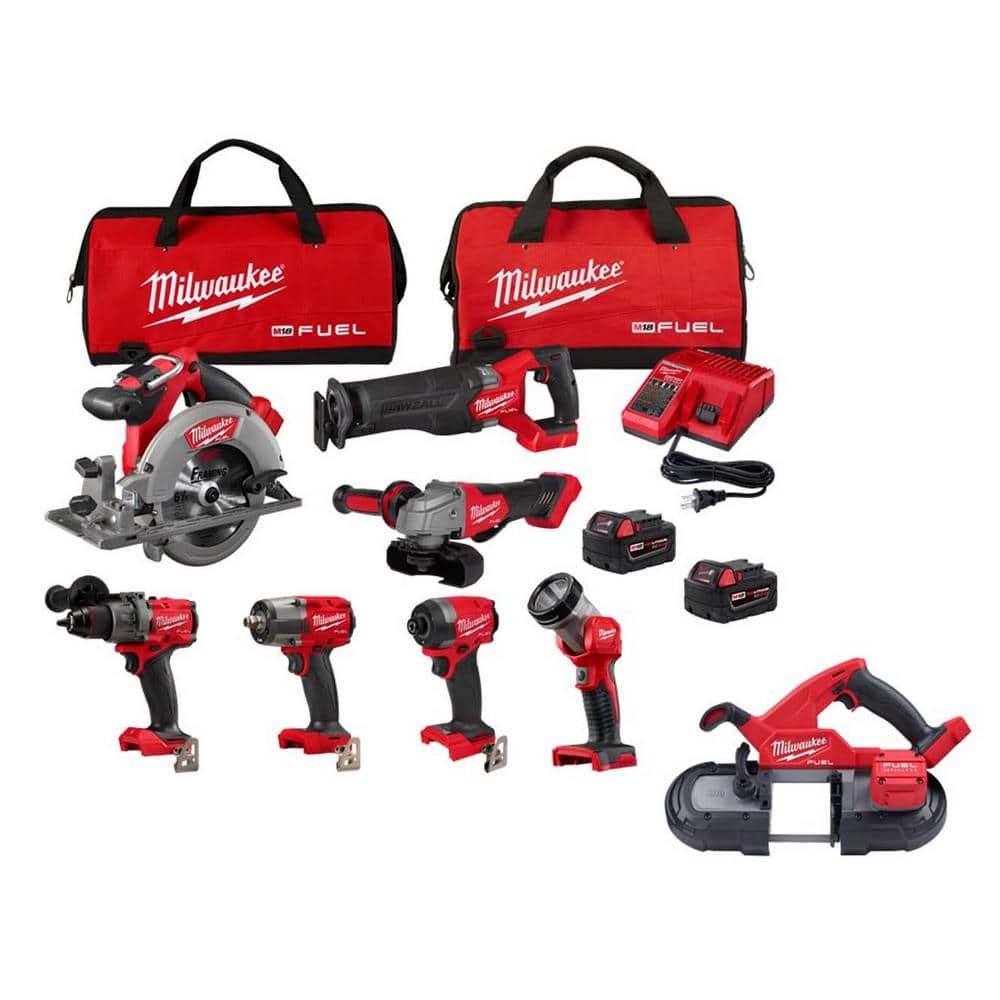Milwaukee M18 FUEL 18V Lithium-Ion Brushless Cordless Combo Kit with (2) 5.0 Ah Batteries (7-Tool) & Compact Bandsaw -  3697-27-2829-20