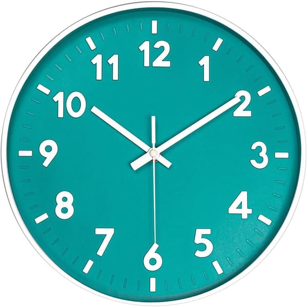 Afoxsos 12 in. Teal Analog Wall Clock Silent Non-Ticking Battery Operated 3D Number Modern Style for Bedroom and Living Room