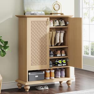 45.67 in. H x 33.46 in. Natural 24-Pair Shoe Storage Cabinet with Doors, Shoe Cabinet with Solid Wood Legs for Entryway