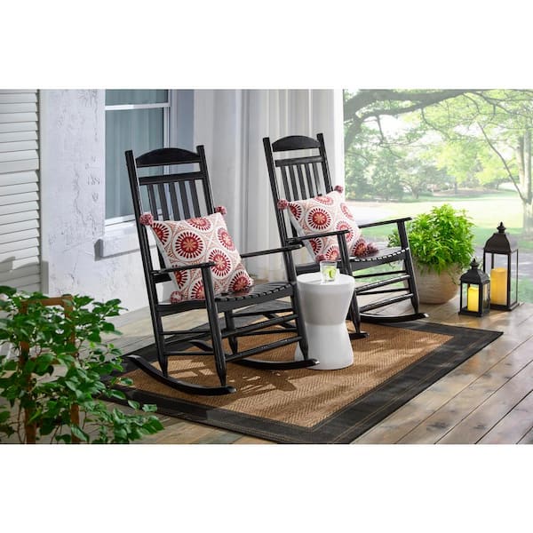 Hampton Bay Patio Black Wood Outdoor Rocking Chair Rocker-03 The