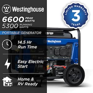6,600/5,300-Watt Gas Powered Portable Generator with Electric Start, 30A 120/240V Outlet