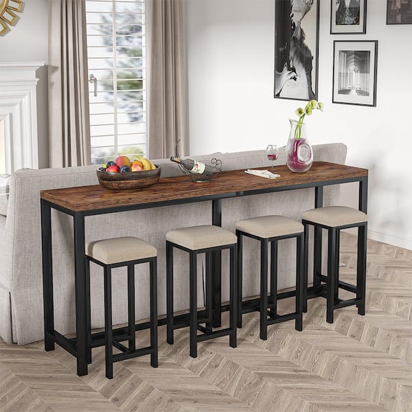 Turrella 70.9 in. Wood Vintage Brown Sofa Table and Industrial Console Table and Narrow Long Sofa Skinny Hallway Table