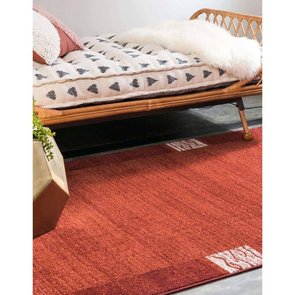Red Geometric Tufted Washable Rectangular Area Rug