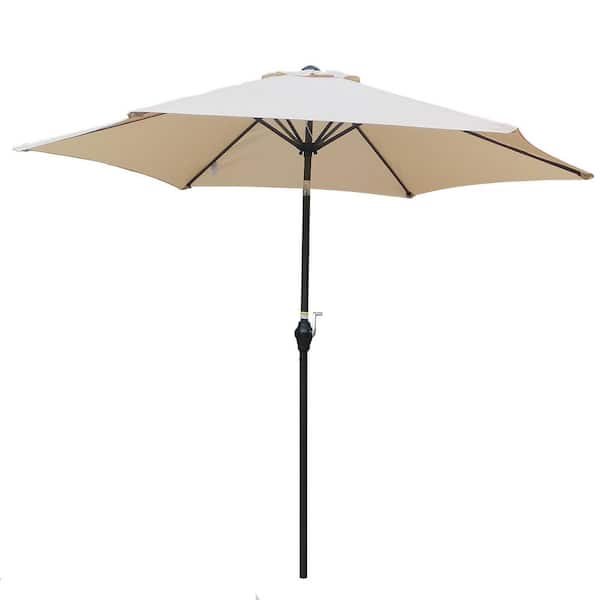 Tunearary 9 ft. Metal Market Patio Tilt Umbrella with Push Button in Beiger(Tan)