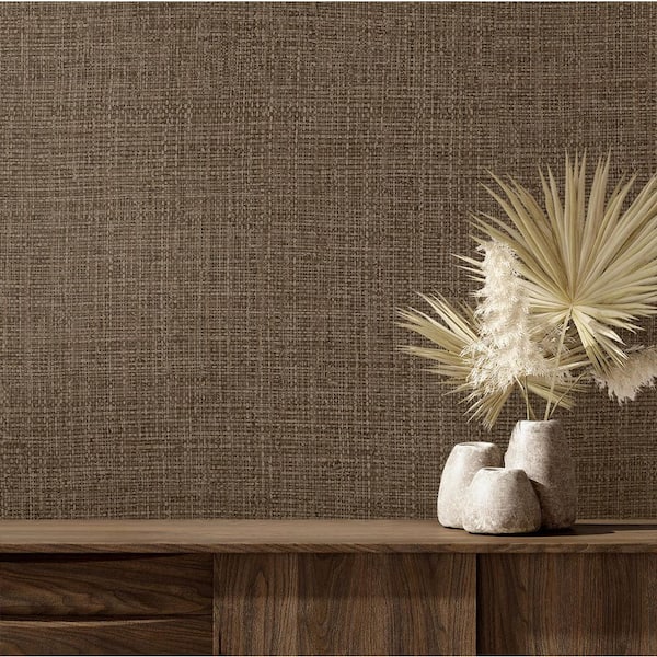 30.75 sq. ft. Dark Walnut The Alix Faux Weave Vinyl Peel and Stick Wallpaper