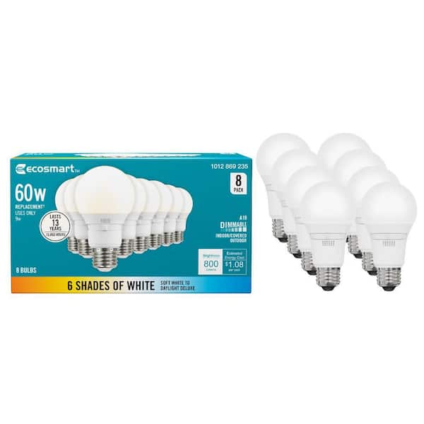Universal Select 60-Watt Equivalent A19 Dimmable LED Light Bulb with Selectable Color Temperature (8-Pack)