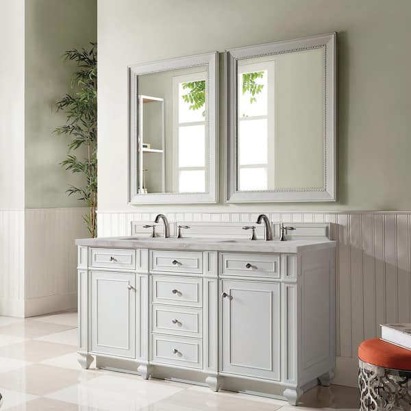 James Martin Vanities Bristol 60.0 in. W x 23.5 in. D x 34.0 in. H Bathroom Vanity in Bright White with Victorian Silver Silestone Quartz Top