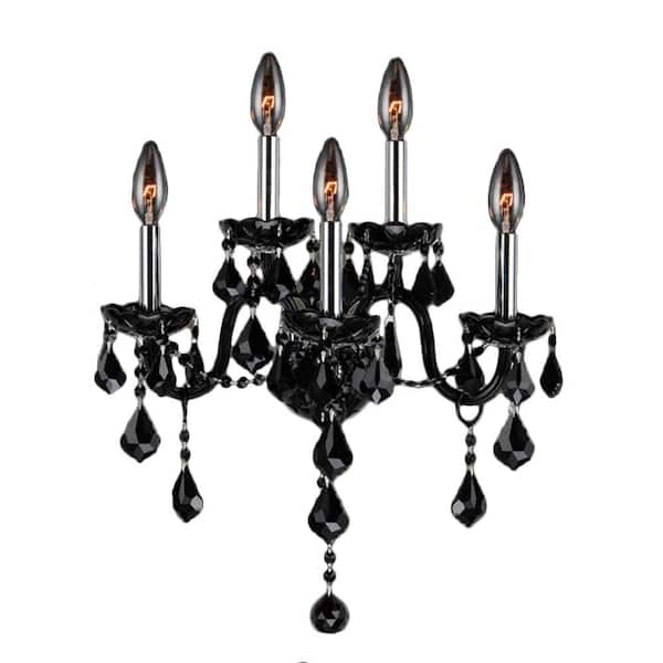 Worldwide Lighting Provence Collection 5-Light Chrome Black Crystal Sconce