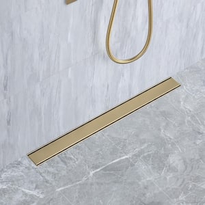 28 in. Stainless Steel Linear Shower Drain with Tile-in Cover in Brushed Gold