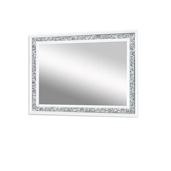 Unbranded Silver 24 in. H x 32 in. W Modern Rectangle Wall Mirror with Diamonds Inlay