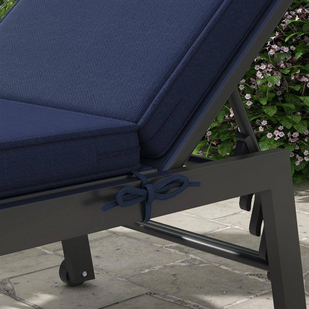 Navy Blue Outdoor Chaise Lounge Cushions with Ties, 72" x 21"