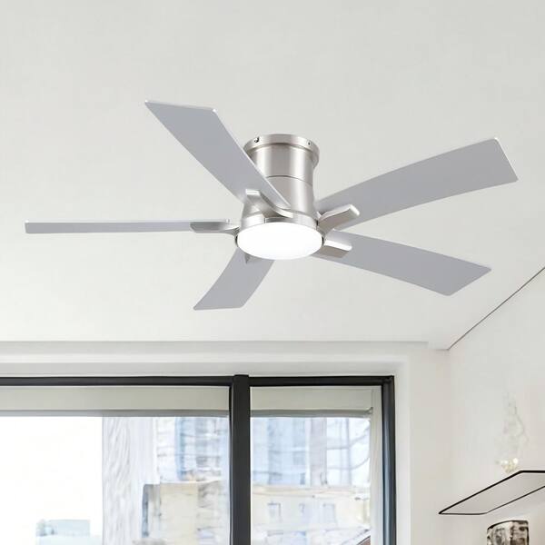 Stylish 46 in. Integrated LED Indoor Nickel Standard Flush Mount Ceiling Fan with Remote Contorl and Reversible Motor