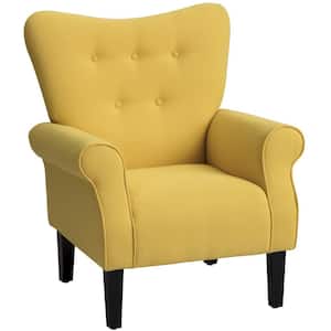 Modern Wing Back Accent Chair Roll Arm Living Room Cushion with Wooden Legs - Yellow