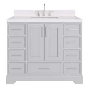 Stafford 42 in. W x 22 in. D x 36 in. H Single Sink Freestanding Bath Vanity in Grey with Carrara White Quartz Top