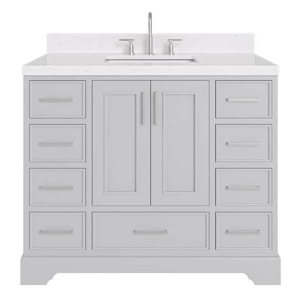Stafford 42 in. W x 22 in. D x 36 in. H Single Sink Freestanding Bath Vanity in Gray with Carrara White Quartz Top