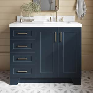 Taylor 42.25 in. W x 22 in. D x 36 in. H Single Sink Freestanding Bath Vanity in Midnight Blue with Carrara Quartz Top