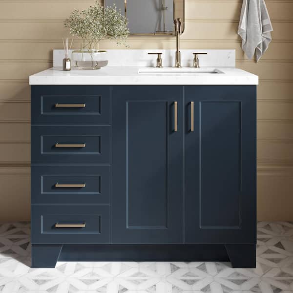 ARIEL Taylor 42.25 in. W x 22 in. D x 36 in. H Single Sink Freestanding Bath Vanity in Midnight Blue with Carrara Quartz Top