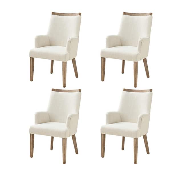 JAYDEN CREATION Borchard Ivory Farmhouse Solid Wood Upholstered Dining Chair Set of 4