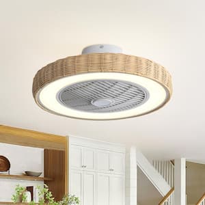 22 in. Modern LED Indoor White Round Semi Flush Mount Enclosed Low Profile Ceiling Fan with Light Kit and Remote Control