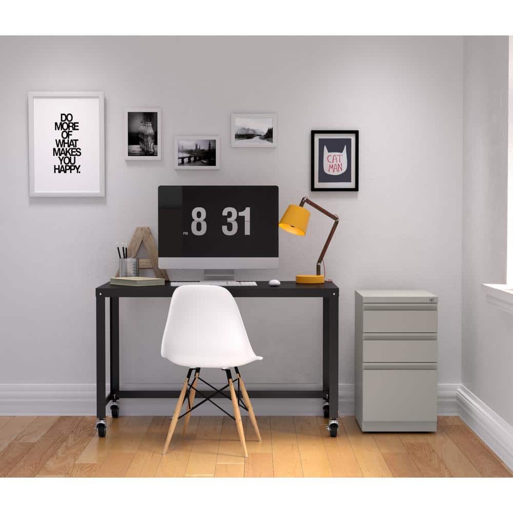 Light Gray Steel 3-Drawer Mobile Pedestal File Cabinet
