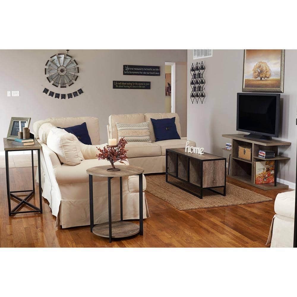 Ashwood Round 20" End Table with Black Metal Frame and Storage Shelf