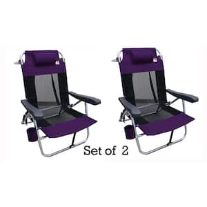 Purple Multi-Position Flat Folding Mesh Ultralight Beach Chair (2-Pack)