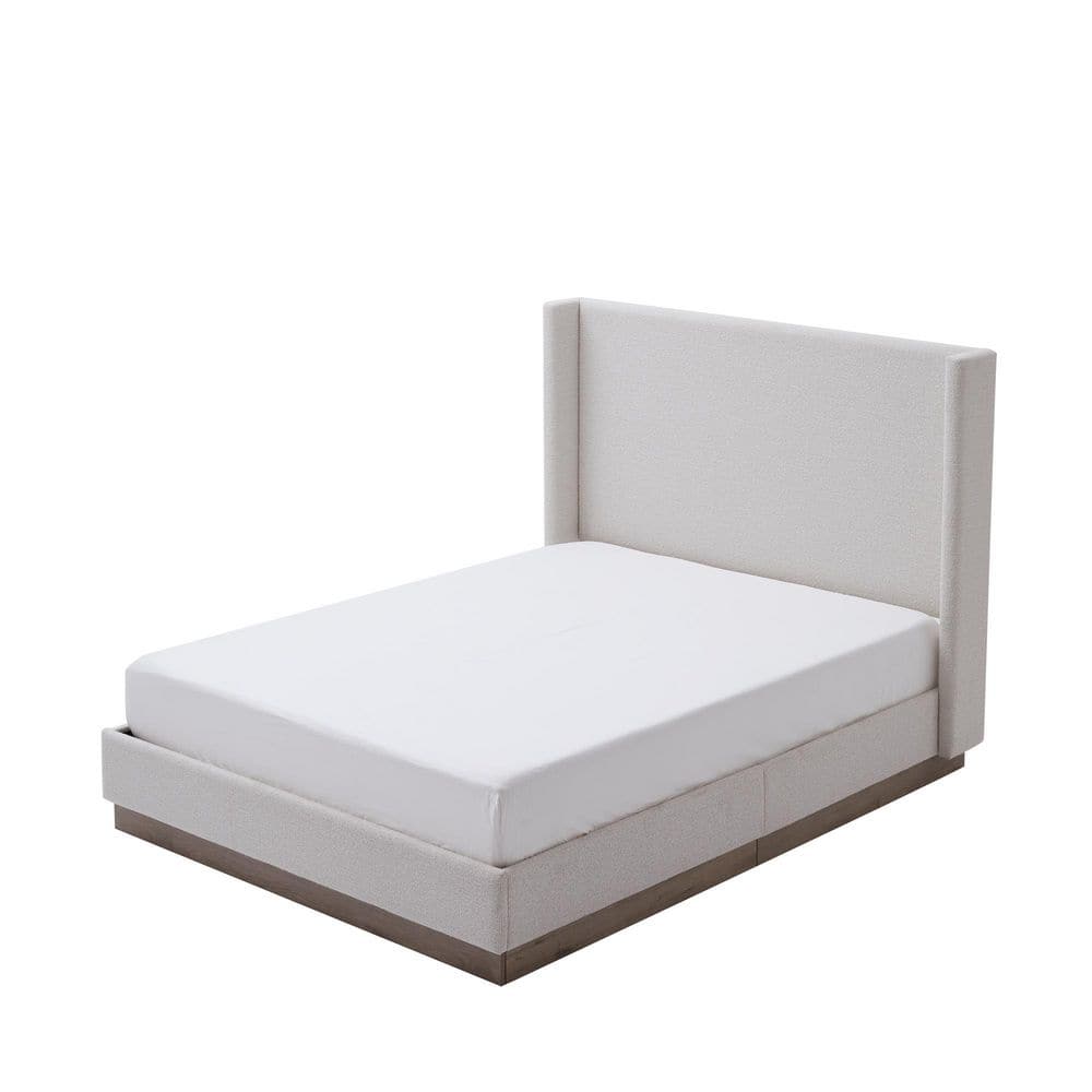 Duncan Oat (Beige) Boucle Fabric Upholstered Metal Frame King Platform Bed with High Wingback Headboard - thumbnail 3