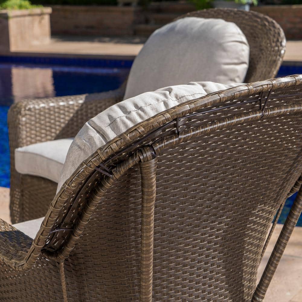 Brown Iron-Framed Wicker Swivel Lounge Chairs with Gray Cushions