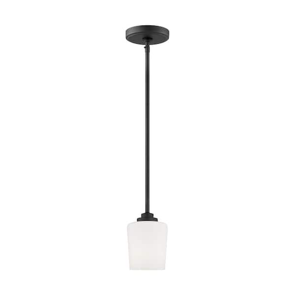 Generation Lighting Windom 1-Light Midnight Black Mini Island Hanging Pendant Light with Alabaster Glass Shade
