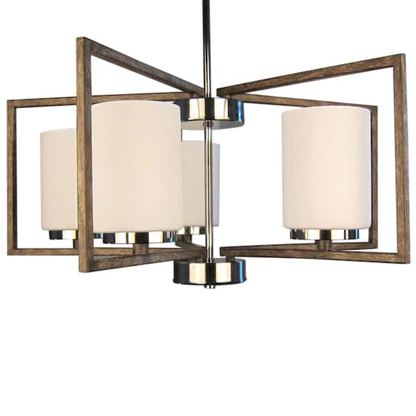 Good Lumens by Madison Avenue 5-Light Polished Nickel and Corona Bronze Chandelier with Etched Opal Glass Shade