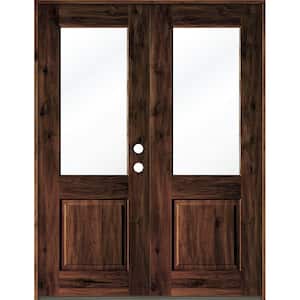 64 in. x 96 in. Rustic Knotty Alder Wood Clear Half-Lite red mahogony Stain Left Active Double Prehung Front Door