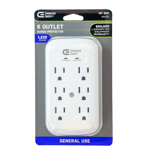 Commercial Electric 6-Outlet Wall Mounted Surge Protector, White LA-9A-8 -  The Home Depot