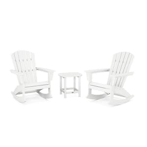 Grant Park White 3-Piece HDPE Plastic Adirondack Outdoor Rocking Chair Patio Conversation Set