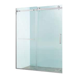 Buck 56-60 in. W x 75 in. H Single Sliding Semi-Frame Shower Door in Brushed Nickel with 8mm Thick SGCC Tempered Glass