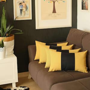Charlie Set of Four Black and Yellow Geometric Zippered Handmade Polyester Lumbar Pillow 12 in. x 20 in.