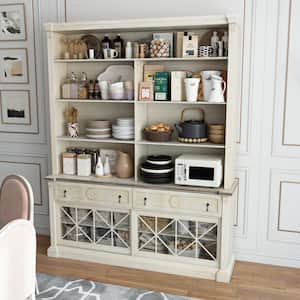 Brown Wood Rustic Style 61 in. W Buffet and Hutch Kitchen Cabinet with Drawer, Adjustable Shelves, Sliding Glass Doors