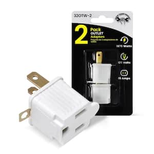 Single Outlet Grounding AC/DC Adapter, White (2-Pack)