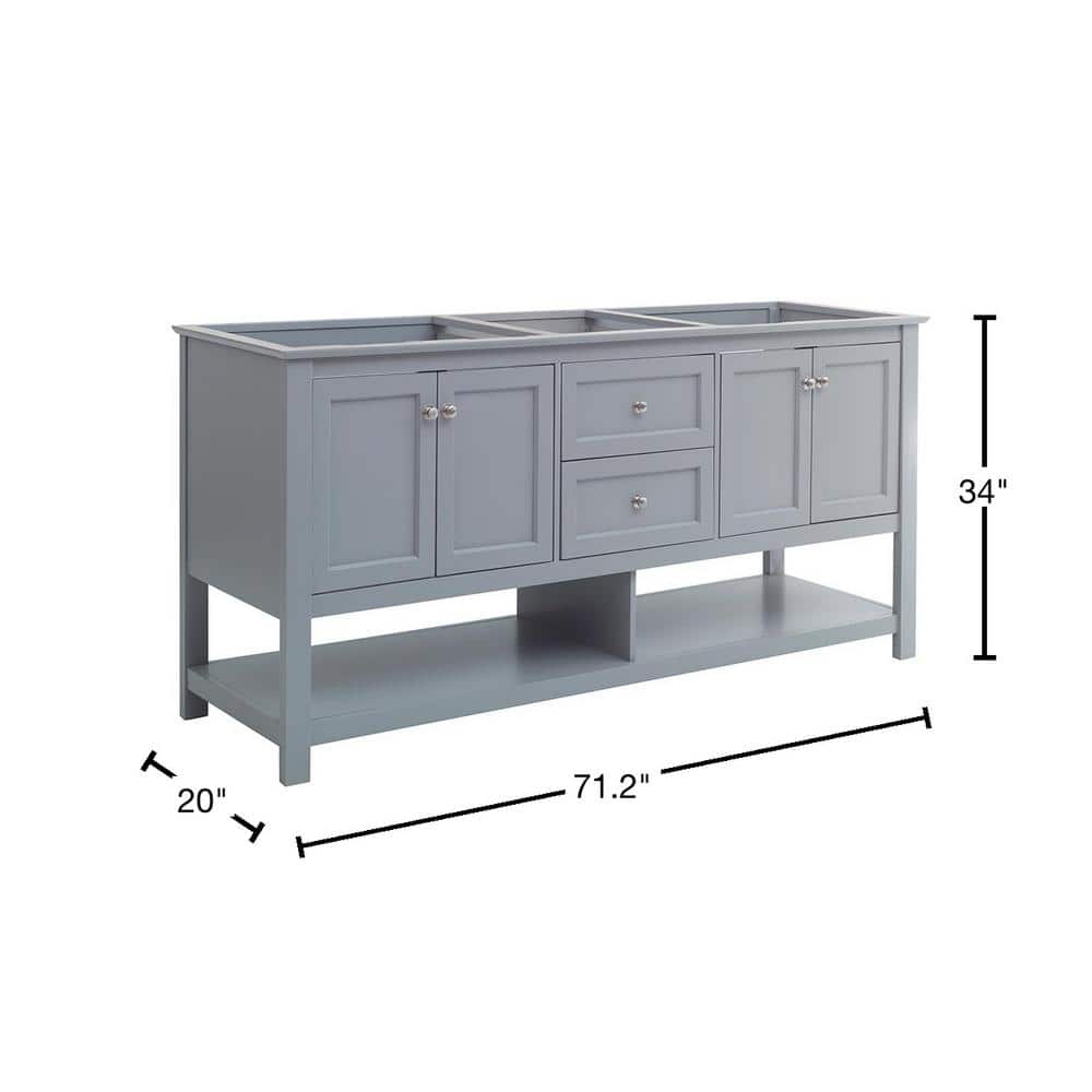 Manchester 72" Gray Solid Wood Freestanding Double Sink Vanity Base