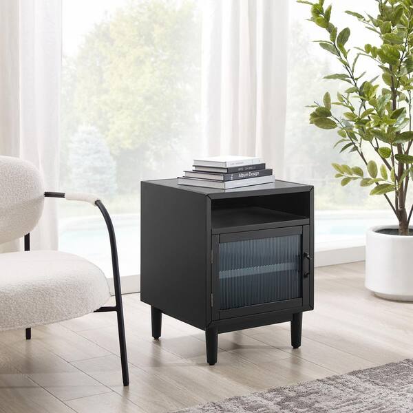 black nightstand with glass top