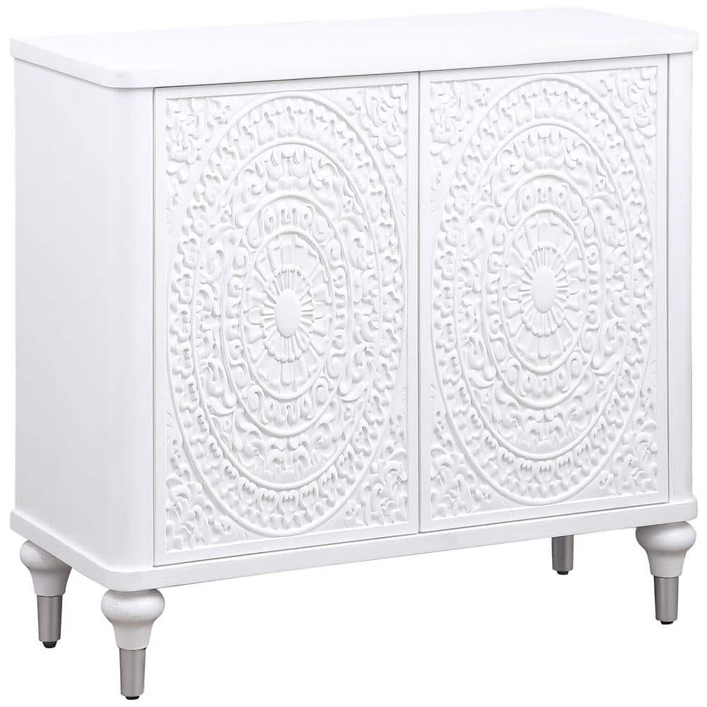 White Coastal 2-Door Accent Cabinet with Adjustable Shelving