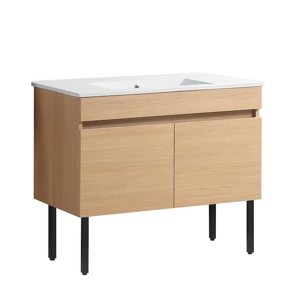 ANGELES HOME 30 in. W x 20 in. H x 18 in. D Freestanding/Wall Mounted Bathroom Vanity with Single Sink, High Leg, Plywood, Light Oak