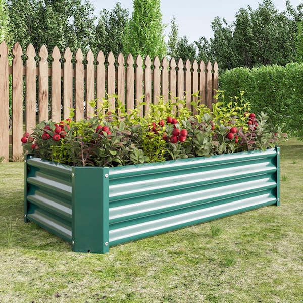 Noble House Stelsa 47 in. Green Metal Rectangular Outdoor Patio Garden Raised Bed