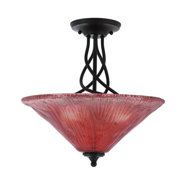Unbranded Royale 16 in. Matte Black Semi-Flush with Raspberry Crystal Glass Shade