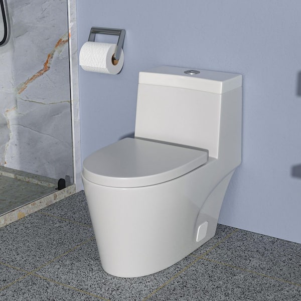 12 in. Rough-In 1-Piece 1.6/1.1 GPF Dual Flush Elongated Toilet in White Seat Included