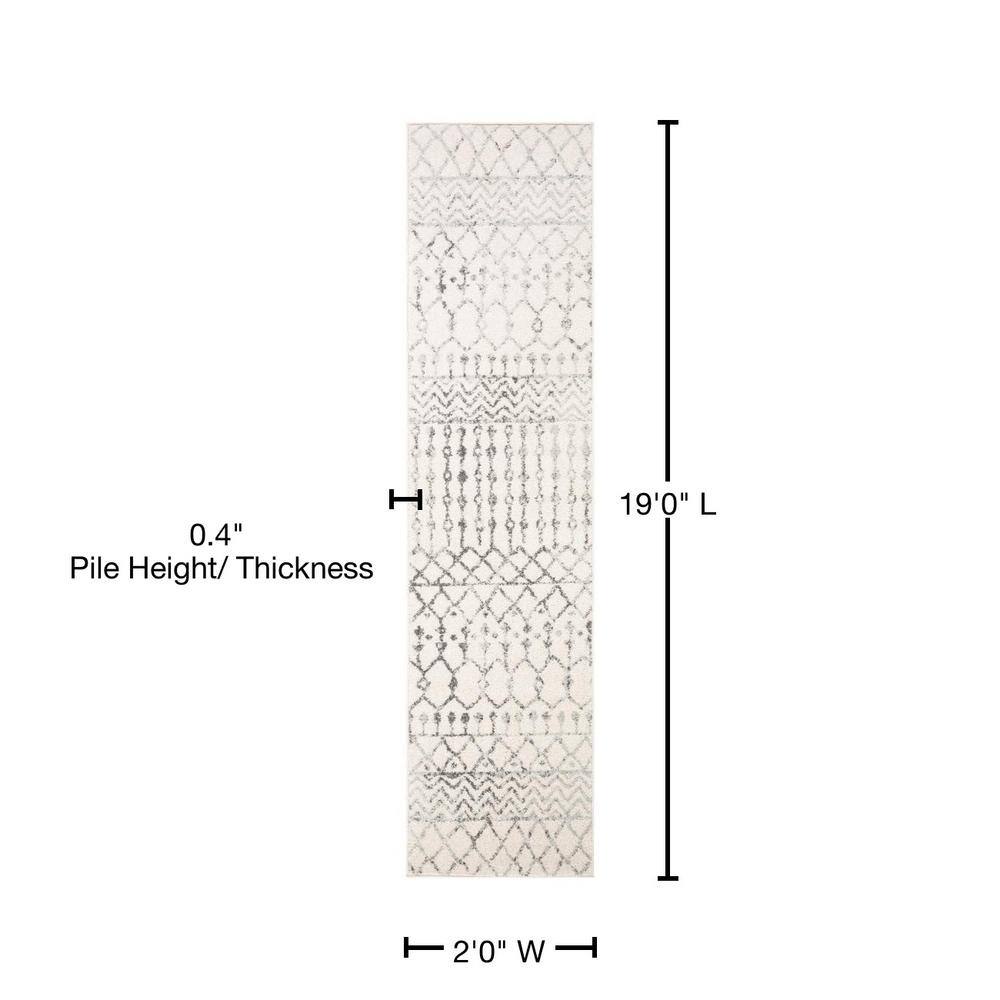 Ivory and Grey Synthetic Moroccan Runner Rug