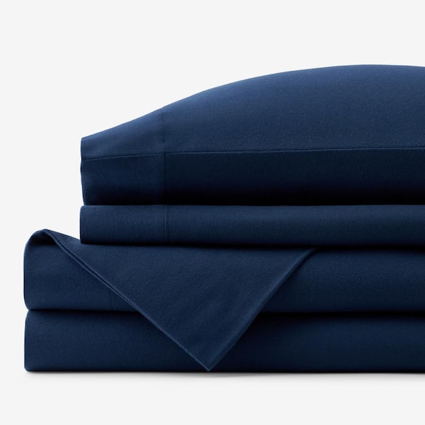 The Company Store Legends Hotel 4-Piece Navy Velvet Flannel King Sheet Set
