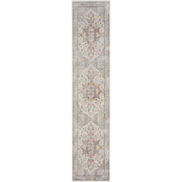 Nourison Astra Machine Washable Grey/Multi 2 ft. x 12 ft. Vintage Persian Traditional Kitchen Runner Area Rug