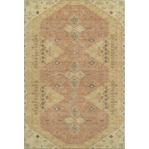 Mayfield Premium Machine Washable Abstract AMF2565 Gold 5 ft. x 7 ft. 6 in. Area Rug